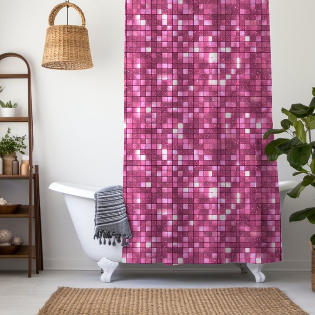 Trendy Valentine Hot Pink Disco Style Square Shower Curtain (Creator Uploaded)