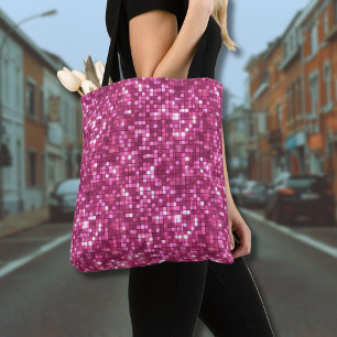 Trendy Valentine Hot Pink Disco Style Square Tote Bag