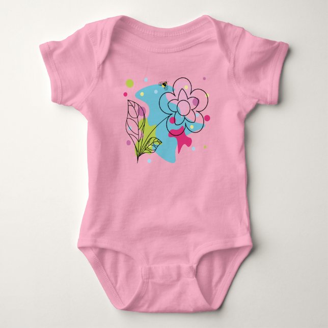 Trendy vector pattern of a summer flower in spots baby bodysuit (Front)