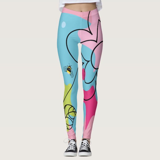 Trendy vector pattern of a summer flower in spots leggings (Front)
