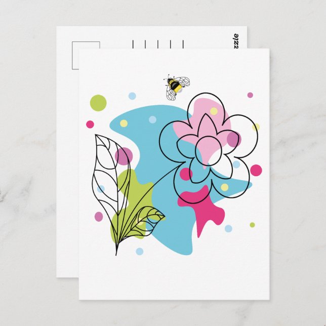 Trendy vector pattern of a summer flower in spots postcard (Front/Back)