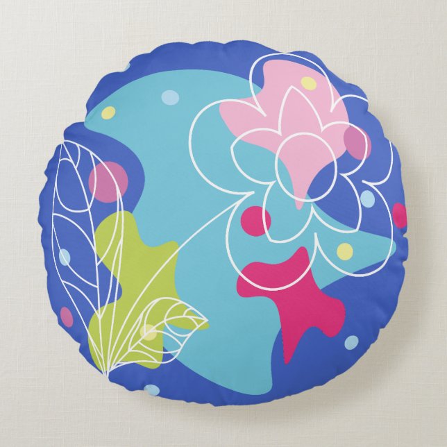 Trendy vector pattern of a summer flower in spots round cushion (Front)
