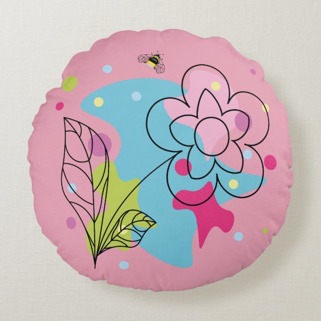 Trendy vector pattern of a summer flower in spots round cushion (Front)