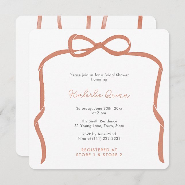 Trendy Verona Orange Ribbon Bow Bridal Shower Invitation (Front/Back)
