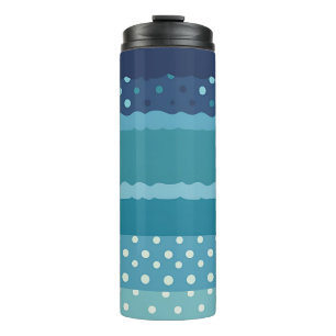 Trendy Vertical Blue Striped and Polka Dot Thermal Tumbler