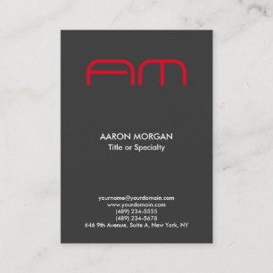 Trendy Vertical Modern Monogram Grey Red Business Card
