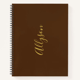 Trendy Vertical Name in Gold Script, Chocolate Notebook
