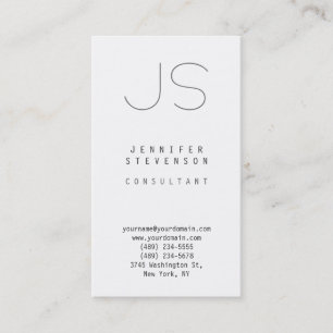 Trendy Vertical Plain White Monogram Business Card