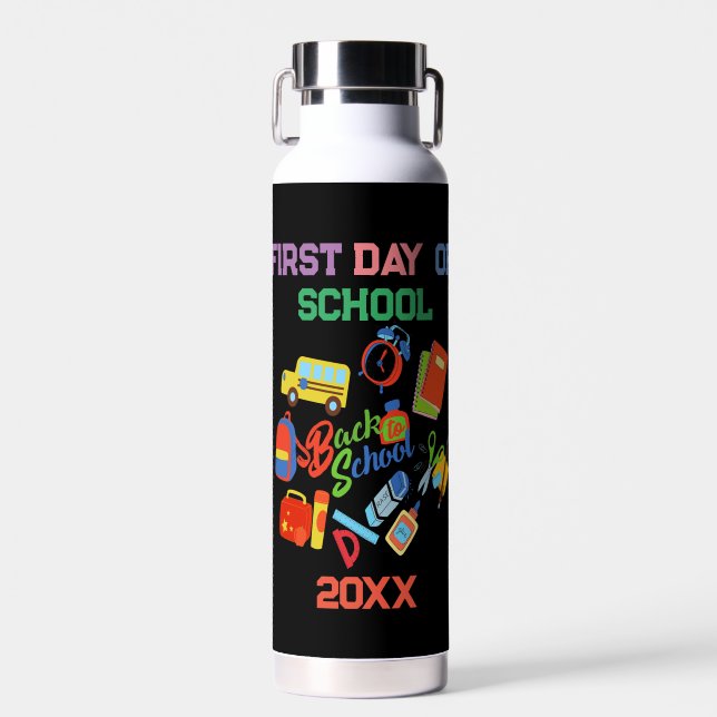 Trendy vibrant Back to School Pattern Water Bottle (Front)
