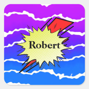 trendy vibrant color comic square sticker