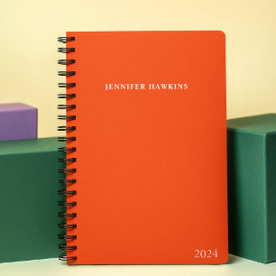 Trendy Vibrant Orange Weekly Monogram 2024 Planner