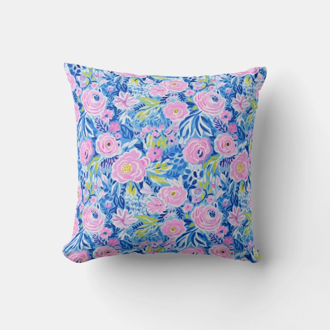 Trendy Vibrant Summer Resort Chic Floral Fashion Cushion (Front)