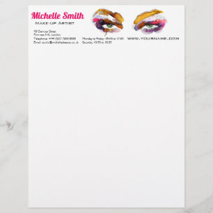 Trendy Vibrant Watercolor Eye Makeup Artist Custom Letterhead
