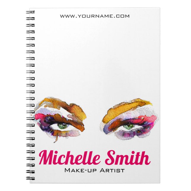Trendy Vibrant Watercolor Eye Makeup Artist Notebook (Front)
