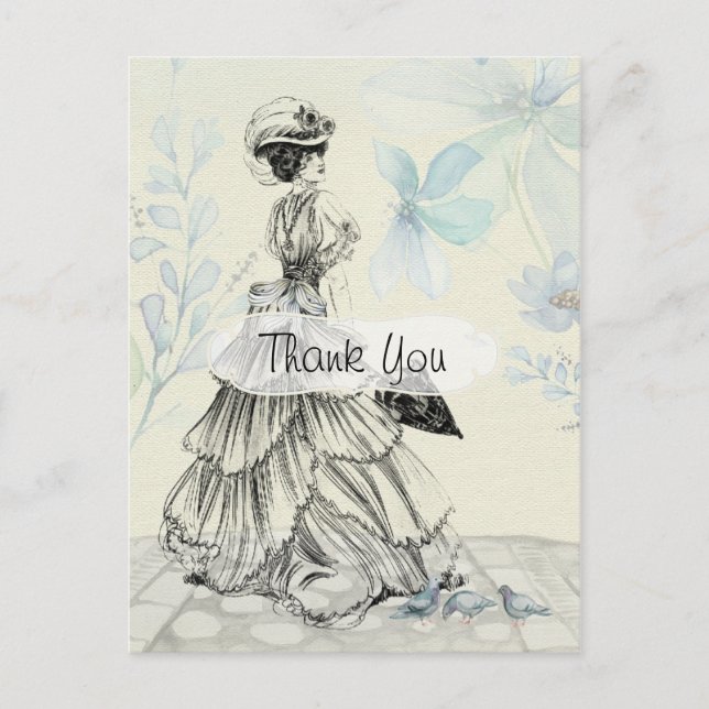 Trendy Victorian Lady Vintage Thank You Postcard (Front)