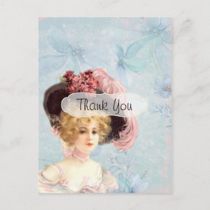 Trendy Victorian Lady Vintage Thank You Postcard