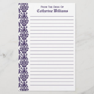 Trendy Victorian Purple Lace Damask Side Border Stationery