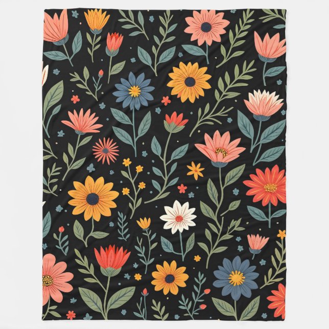 Trendy Vintage Beautiful Floral Collection Fleece Blanket (Front)