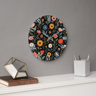 Trendy Vintage Beautiful Floral Collection Large Clock