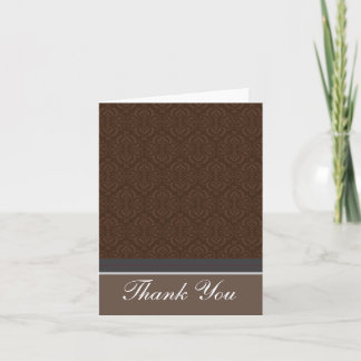Trendy Vintage Chocolate Damask Thank You Card