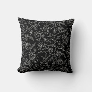 Trendy Vintage Inspired Black Floral Pattern  Cushion