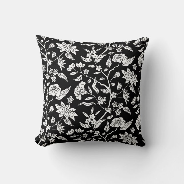 Trendy Vintage Inspired Black Floral Pattern  Cushion (Front)