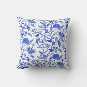 Trendy Vintage Inspired Blue Floral Pattern  Cushion