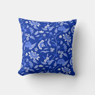Trendy Vintage Inspired Blue Floral Pattern  Cushion