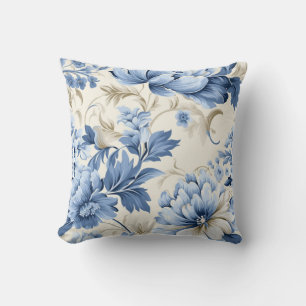 Trendy Vintage Inspired Blue Floral Pattern  Cushion