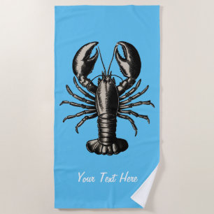 Trendy vintage Lobster  Personalised blue Beach Towel