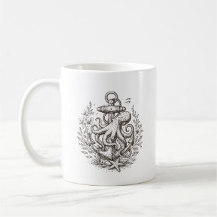 Trendy Vintage Nautical Anchor with Octopus Coffee Mug