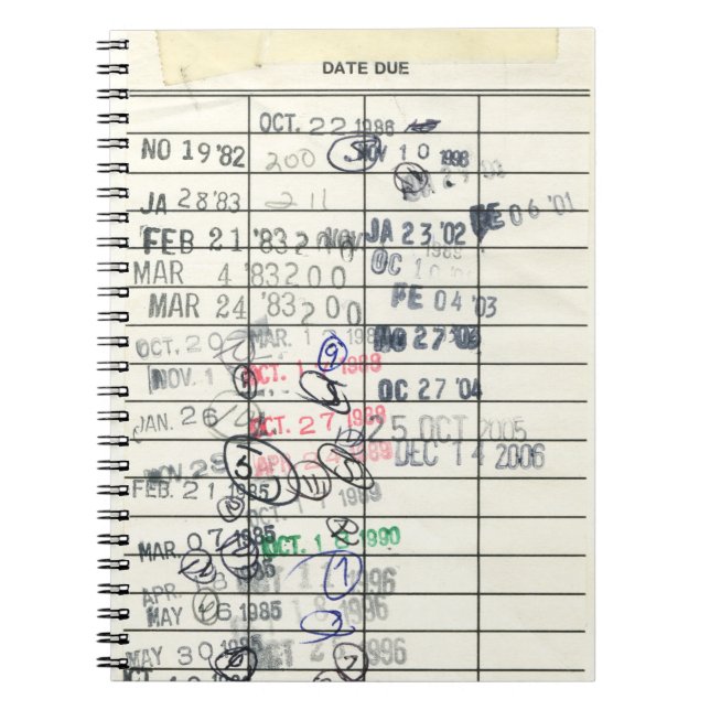 Trendy Vintage Paper Due Date Library Spiral Notebook (Front)