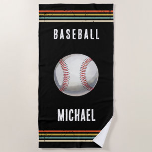  Trendy Vintage Personalised baseball Black        Beach Towel