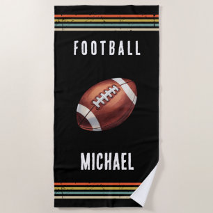 Trendy Vintage Personalised Football Ball Black  Beach Towel
