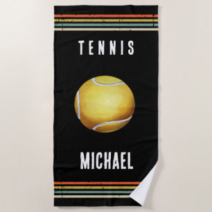 Trendy Vintage Personalised Tennis Black  Beach Towel