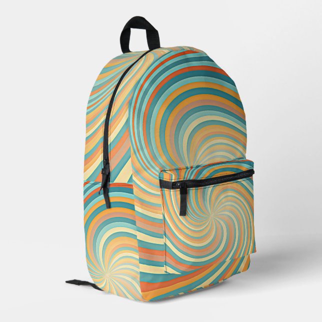 Trendy Vintage Retro Whirl Pastel Colour  Printed Backpack (Back Corner Left)