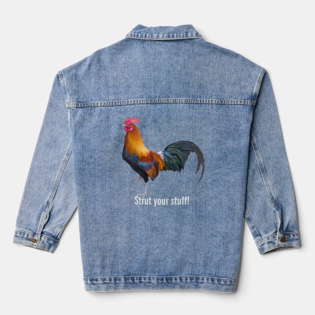 Trendy Vintage Rooster Denim Jacket (Back)