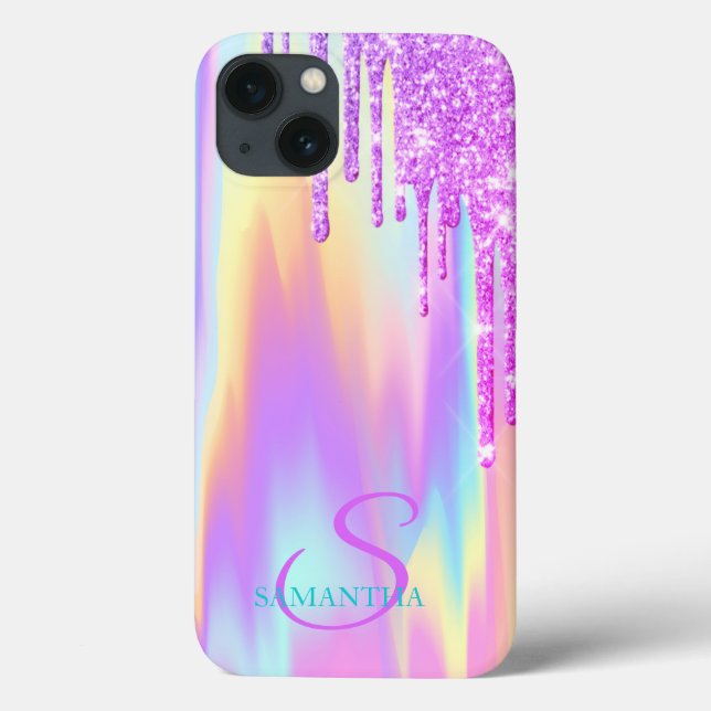 Trendy Violet Glitter Drips Ombre Holographic  Case-Mate iPhone Case (Back)