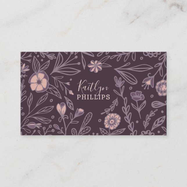 Trendy Violet Wildflower Floral Pattern Business Card (Front)