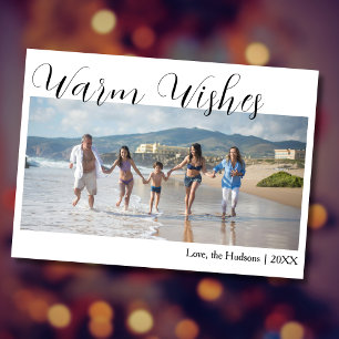Trendy Warm Wishes Two Beach Family Photo Holiday Card