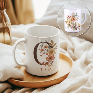 Trendy Watercolor Autumn Garden Letter O Coffee Mug