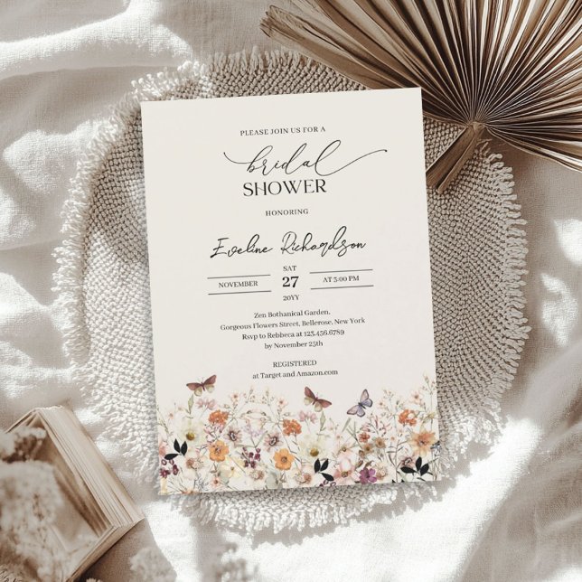 Trendy watercolor autumn wildflowers Bridal Shower Invitation (Trendy watercolor autumn wildflowers Bridal Shower Invitation)