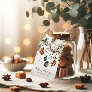 Trendy Watercolor Boho Christmas Ornaments Gift Tags