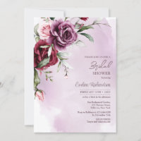 Trendy watercolor boho mauve and burgundy roses