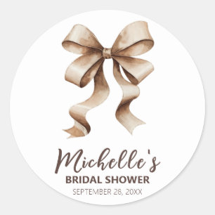 Trendy Watercolor Bow Coquette Bridal Shower Classic Round Sticker