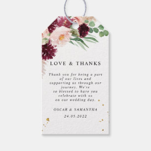 Trendy Watercolor Burgundy Blush Pink Floral  Gift Tags