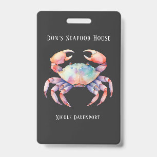 Trendy Watercolor Crab Company/Restaurant Custom ID Badge