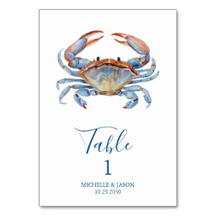 Trendy Watercolor Crab Nautical Table Number