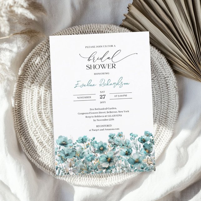 Trendy watercolor dusty blue spring wildflowers invitation (Trendy watercolor dusty blue spring wildflowers invitation)