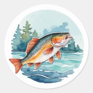 Trendy Watercolor fishing Classic Round Sticker